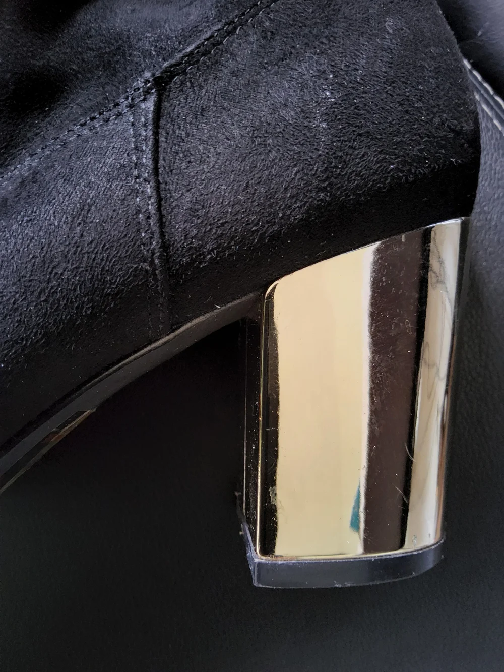 Justfab Black Over-the-Knee Boots with Gold Block Heel/Faux Suede